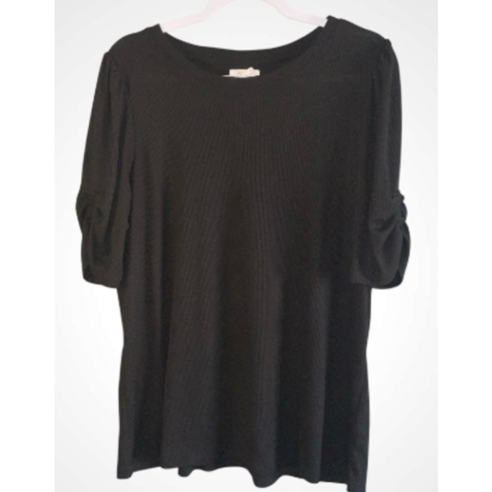 Maurices Black 1/2 Scrunched Sleeve Round Neck Knit Casual Women's Tunic Top 1X